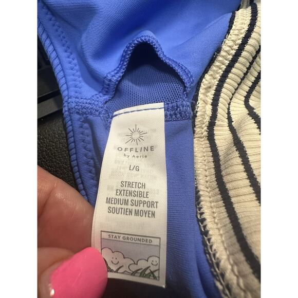 Aerie By Offline Blue Sports Bra Stretch Padded Ribbed Medium Support Size Large - Picture 7 of 8